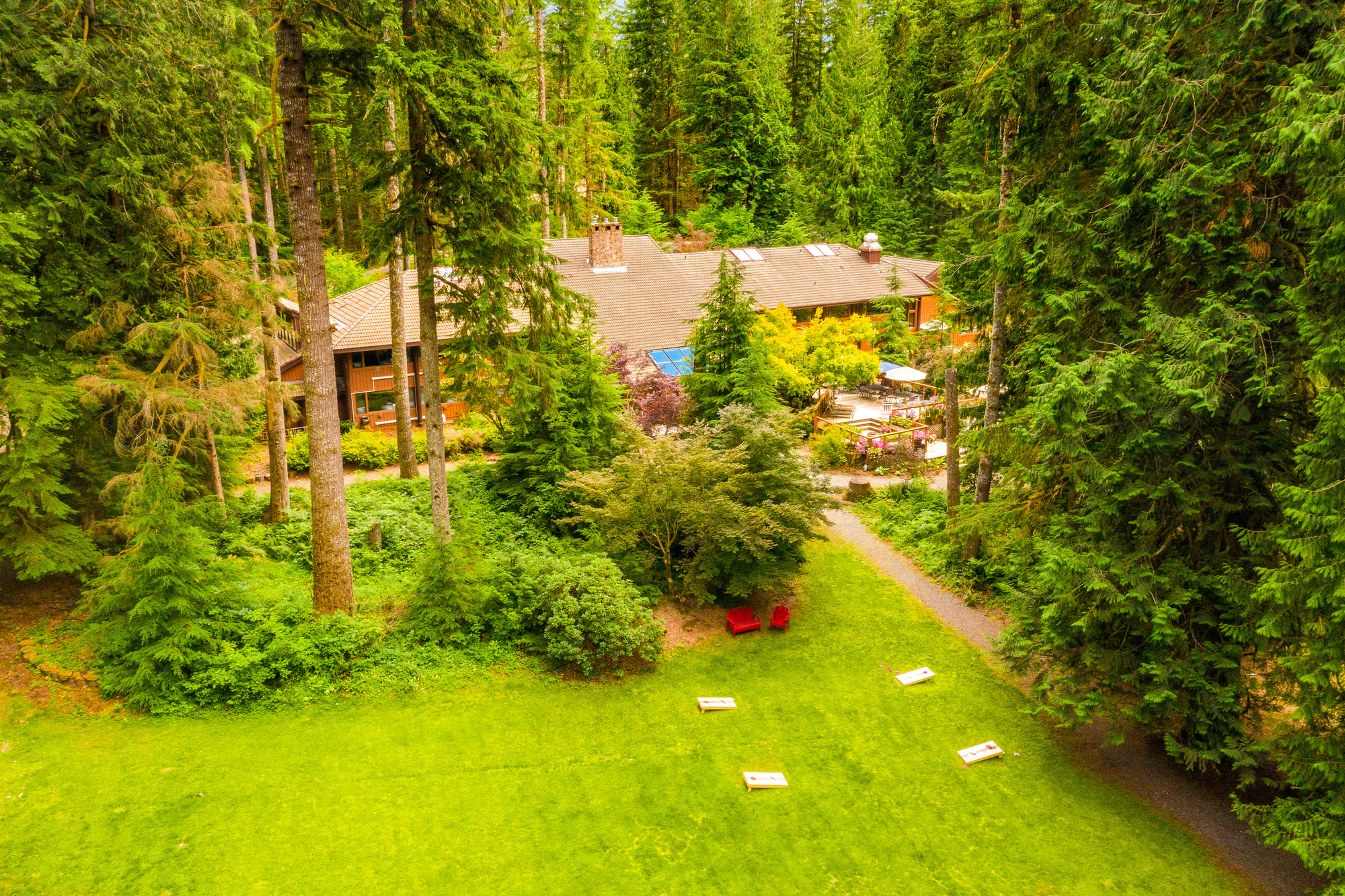 Rainbow Lodge, surrounded by forest